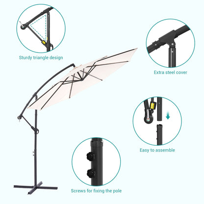 Parasol de jardin déporté BONOSUKI 10 pieds, parasol suspendu d'extérieur
