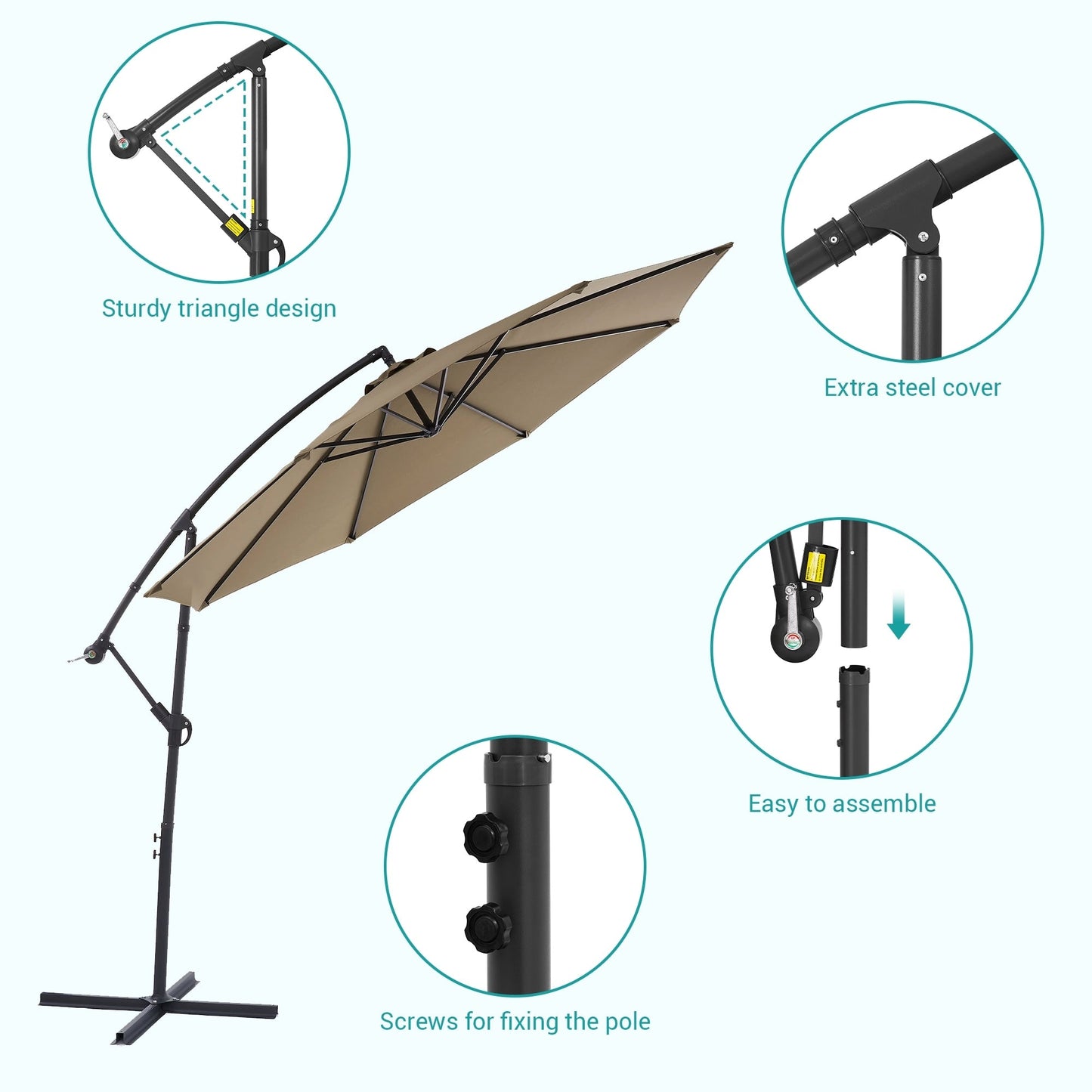 Parasol de jardin déporté BONOSUKI 10 pieds, parasol suspendu d'extérieur