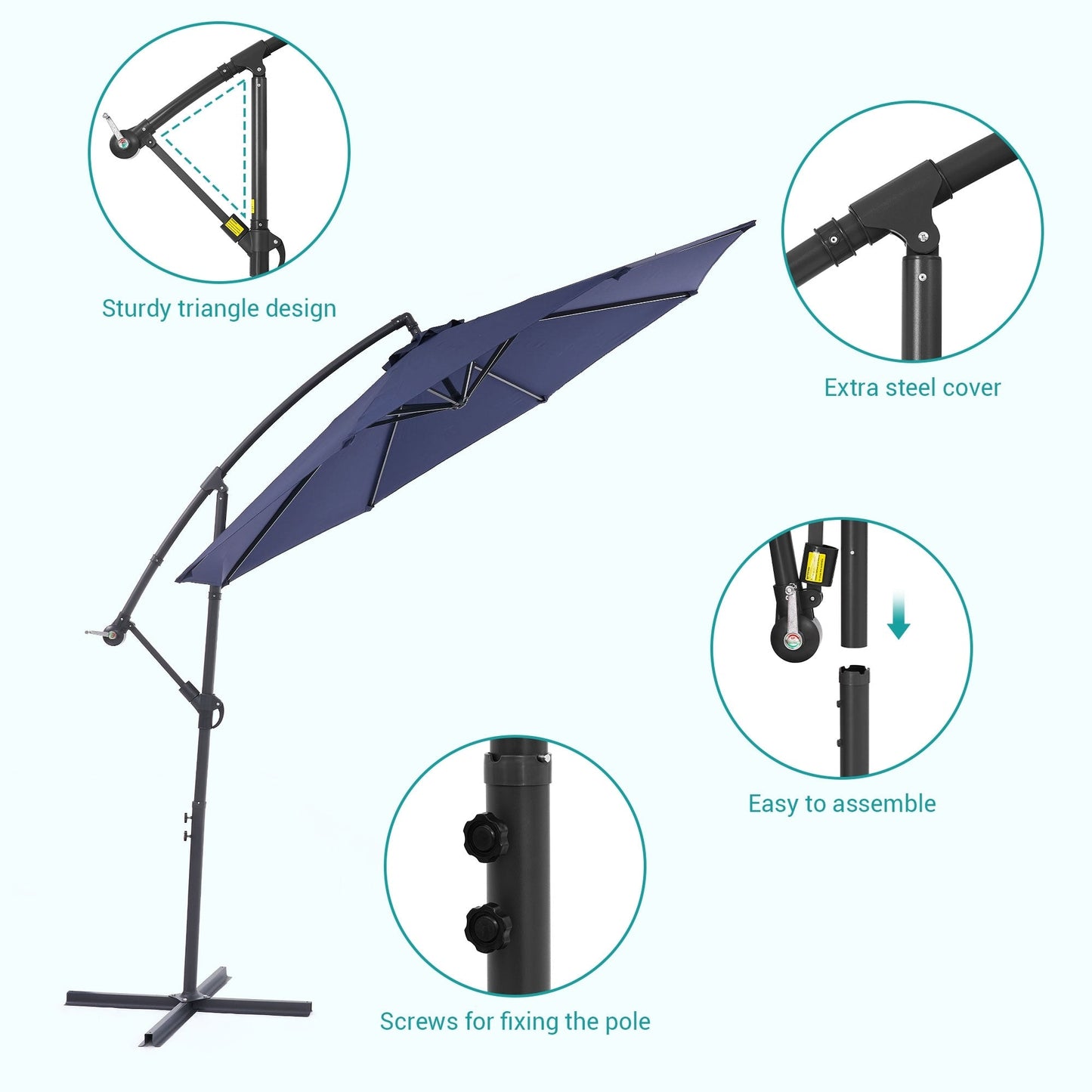 Parasol de jardin déporté BONOSUKI 10 pieds, parasol suspendu d'extérieur