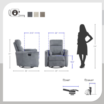 Fauteuil pivotant et inclinable manuel en velours côtelé Braidy