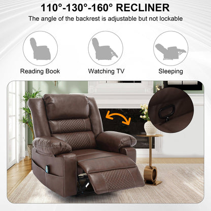 Fauteuil inclinable manuel marron avec massage à 8 points, fonction chauffante et structure robuste pour un confort optimal dans le salon.
