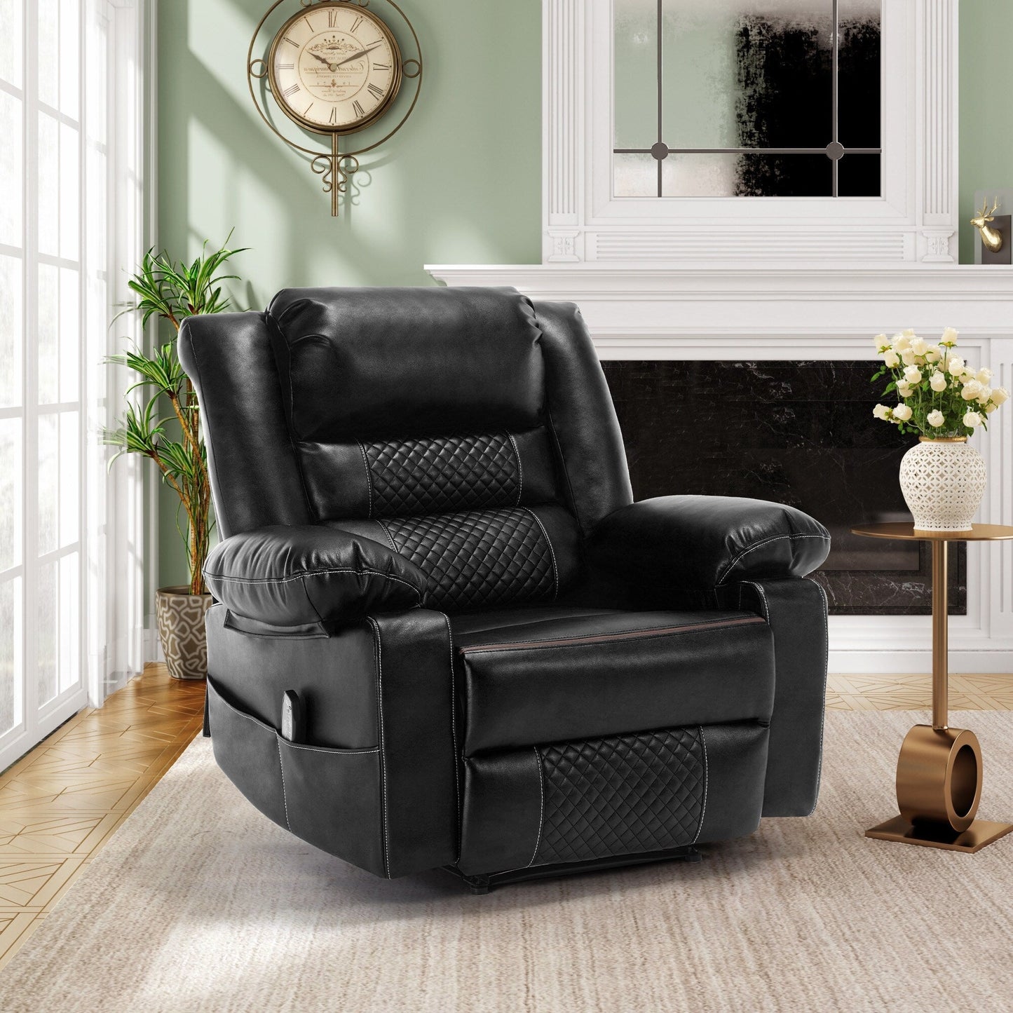 Fauteuil inclinable manuel marron avec massage à 8 points, fonction chauffante et structure robuste pour un confort optimal dans le salon.