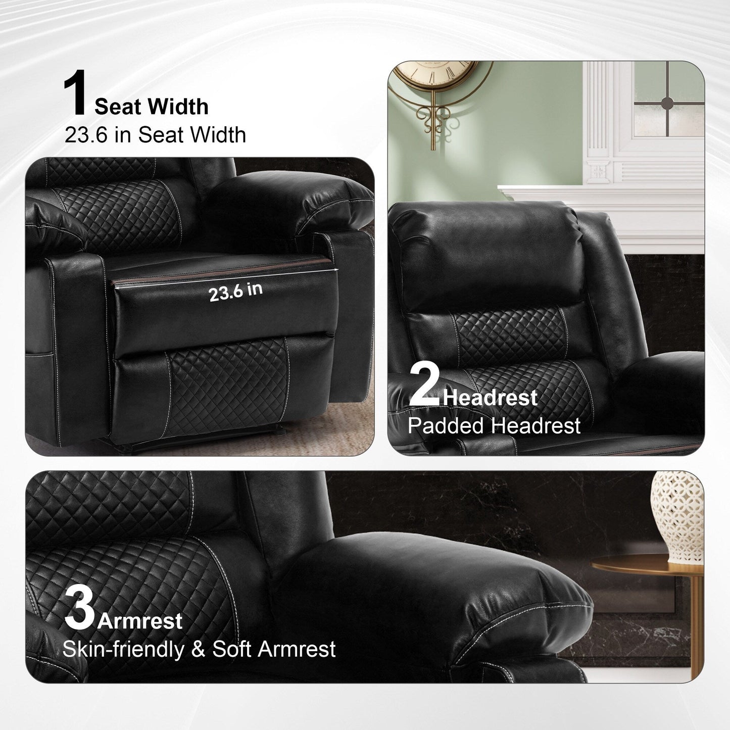 Fauteuil inclinable manuel marron avec massage à 8 points, fonction chauffante et structure robuste pour un confort optimal dans le salon.