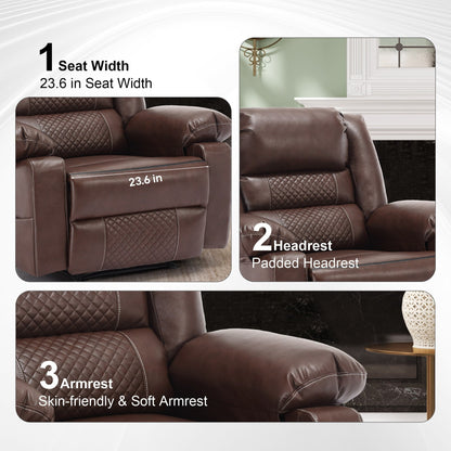 Fauteuil inclinable manuel marron avec massage à 8 points, fonction chauffante et structure robuste pour un confort optimal dans le salon.