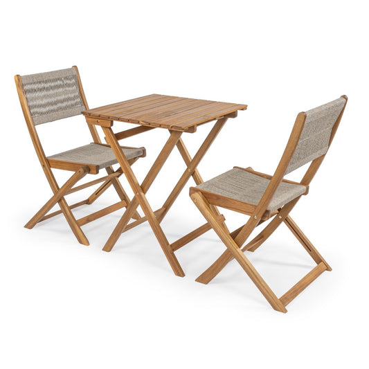 Cadiz Ensemble de bistro pliable pour extérieur en bois d'acacia, style côtier moderne, 3 pièces, par JONATHAN Y