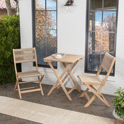 Cadiz Ensemble de bistro pliable pour extérieur en bois d'acacia, style côtier moderne, 3 pièces, par JONATHAN Y