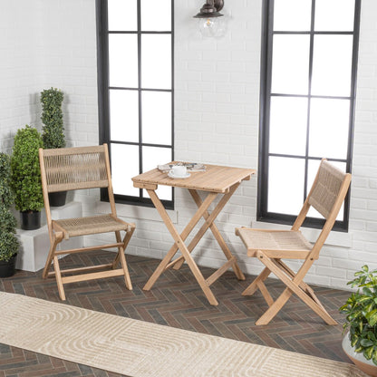 Cadiz Ensemble de bistro pliable pour extérieur en bois d'acacia, style côtier moderne, 3 pièces, par JONATHAN Y