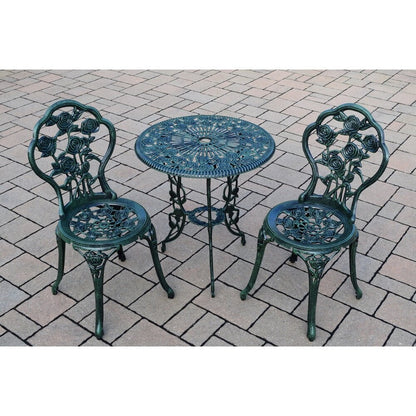 Ensemble de bistro 3 pièces Camellia en aluminium coulé, vert Verdi, avec table et 2 chaises