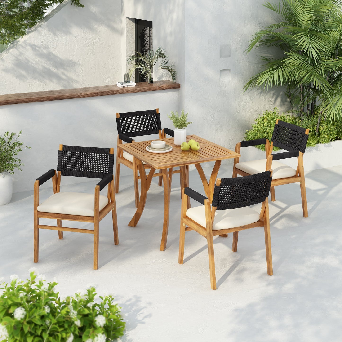 Ensemble de repas Captef pour extérieur, 5 pièces en bois d'acacia, par Christopher Knight Home