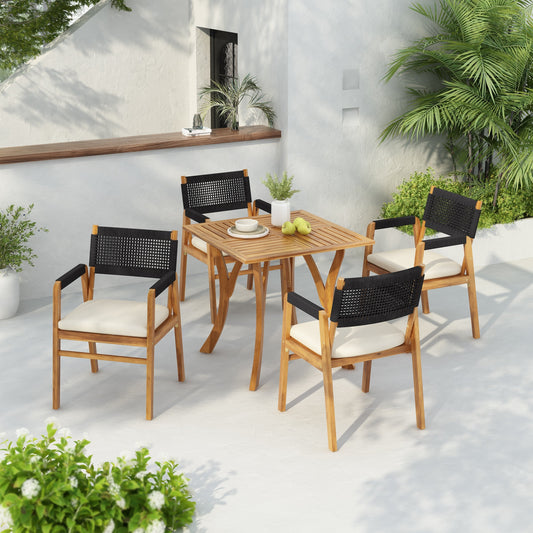 Ensemble de repas Captef pour extérieur, 5 pièces en bois d'acacia, par Christopher Knight Home