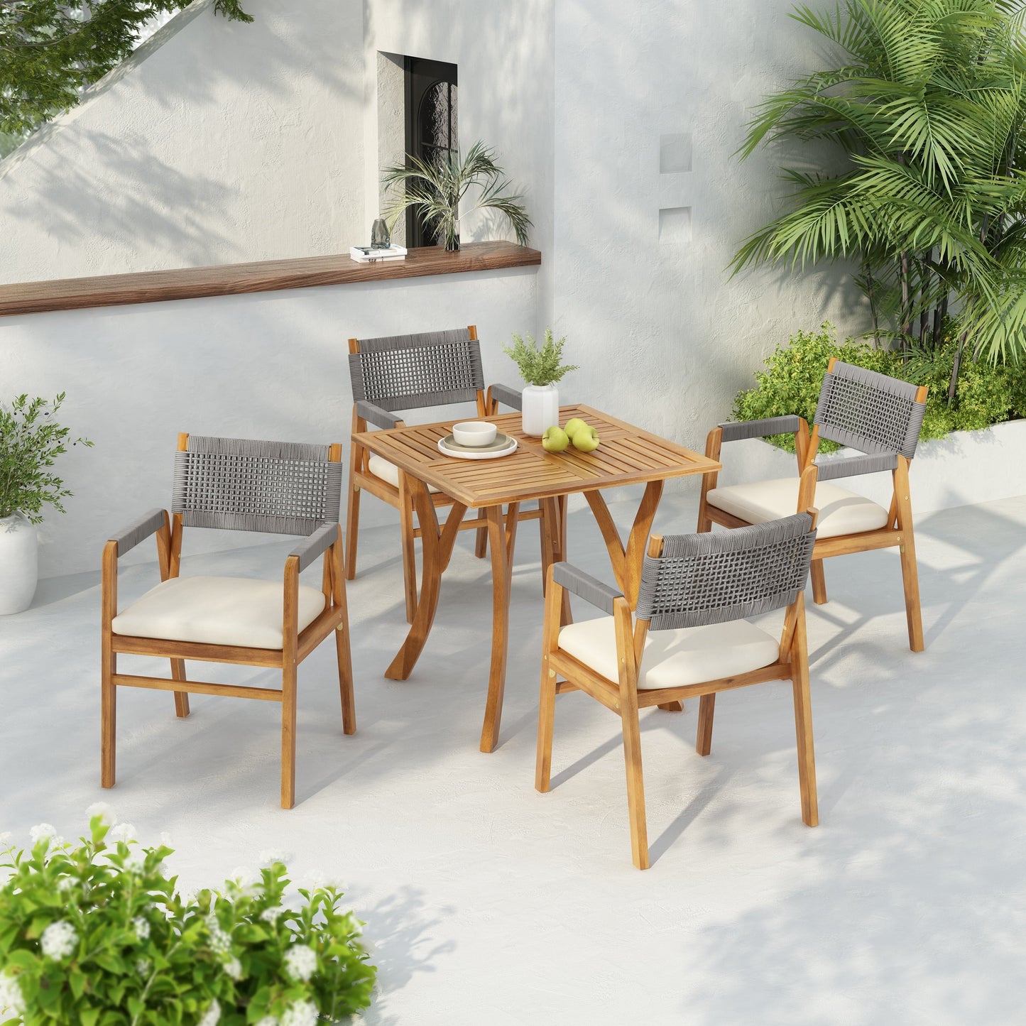 Ensemble de repas Captef pour extérieur, 5 pièces en bois d'acacia, par Christopher Knight Home