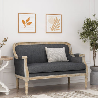 Canapé Loveseat en Bois Anthracite avec Structure en Bois de Hévéa