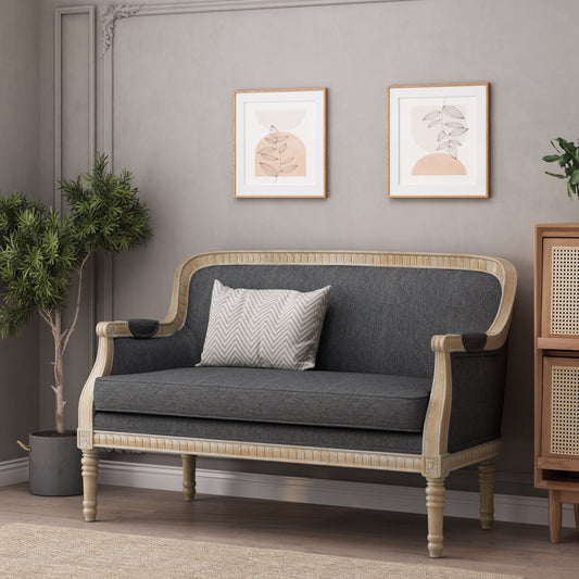 Canapé Loveseat en Bois Anthracite avec Structure en Bois de Hévéa