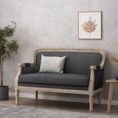 Canapé Loveseat en Bois Anthracite avec Structure en Bois de Hévéa