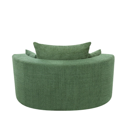 Fauteuil de salon en forme de tonneau avec accoudoirs, en chenille, avec base pivotante à 360 degrés et 3 coussins amovibles.