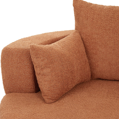 Fauteuil de salon en forme de tonneau avec accoudoirs, en chenille, avec base pivotante à 360 degrés et 3 coussins amovibles.