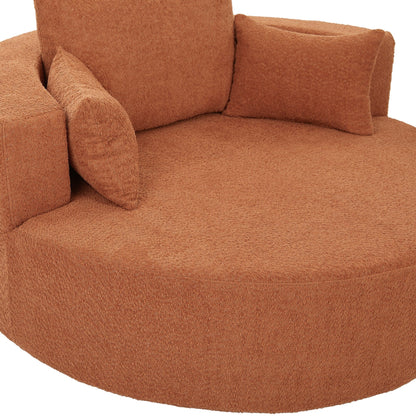 Fauteuil de salon en forme de tonneau avec accoudoirs, en chenille, avec base pivotante à 360 degrés et 3 coussins amovibles.