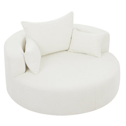 Fauteuil de salon en forme de tonneau avec accoudoirs, en chenille, avec base pivotante à 360 degrés et 3 coussins amovibles.