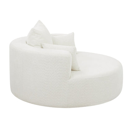 Fauteuil de salon en forme de tonneau avec accoudoirs, en chenille, avec base pivotante à 360 degrés et 3 coussins amovibles.