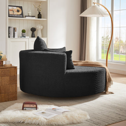 Fauteuil de salon en forme de tonneau avec accoudoirs, en chenille, avec base pivotante à 360 degrés et 3 coussins amovibles.