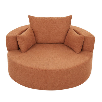 Fauteuil de salon en forme de tonneau avec accoudoirs, en chenille, avec base pivotante à 360 degrés et 3 coussins amovibles.