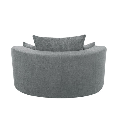 Fauteuil de salon en forme de tonneau avec accoudoirs, en chenille, avec base pivotante à 360 degrés et 3 coussins amovibles.