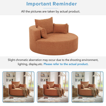 Fauteuil de salon en forme de tonneau avec accoudoirs, en chenille, avec base pivotante à 360 degrés et 3 coussins amovibles.