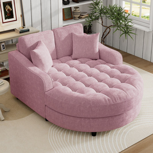 Canapé-lit chaise longue en chenille, canapé-lit recouvert de tissu avec dossier capitonné et 2 coussins amovibles pour le salon.