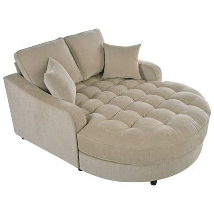 Canapé-lit chaise longue en chenille, canapé-lit recouvert de tissu avec dossier capitonné et 2 coussins amovibles pour le salon.