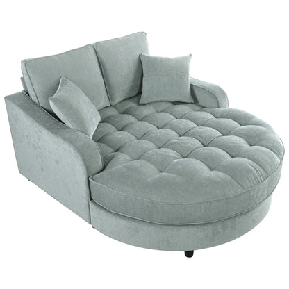 Canapé-lit chaise longue en chenille, canapé-lit recouvert de tissu avec dossier capitonné et 2 coussins amovibles pour le salon.