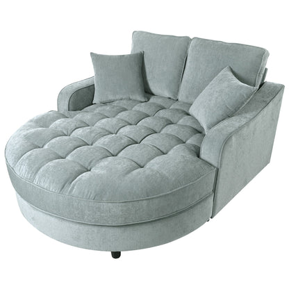 Canapé-lit chaise longue en chenille, canapé-lit recouvert de tissu avec dossier capitonné et 2 coussins amovibles pour le salon.