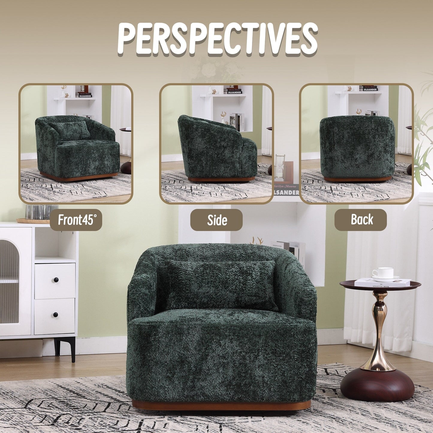 Fauteuil pivotant en chenille, canapé d'appoint confortable à 360 degrés pour salon, chambre à coucher et bureau avec coussin amovible.