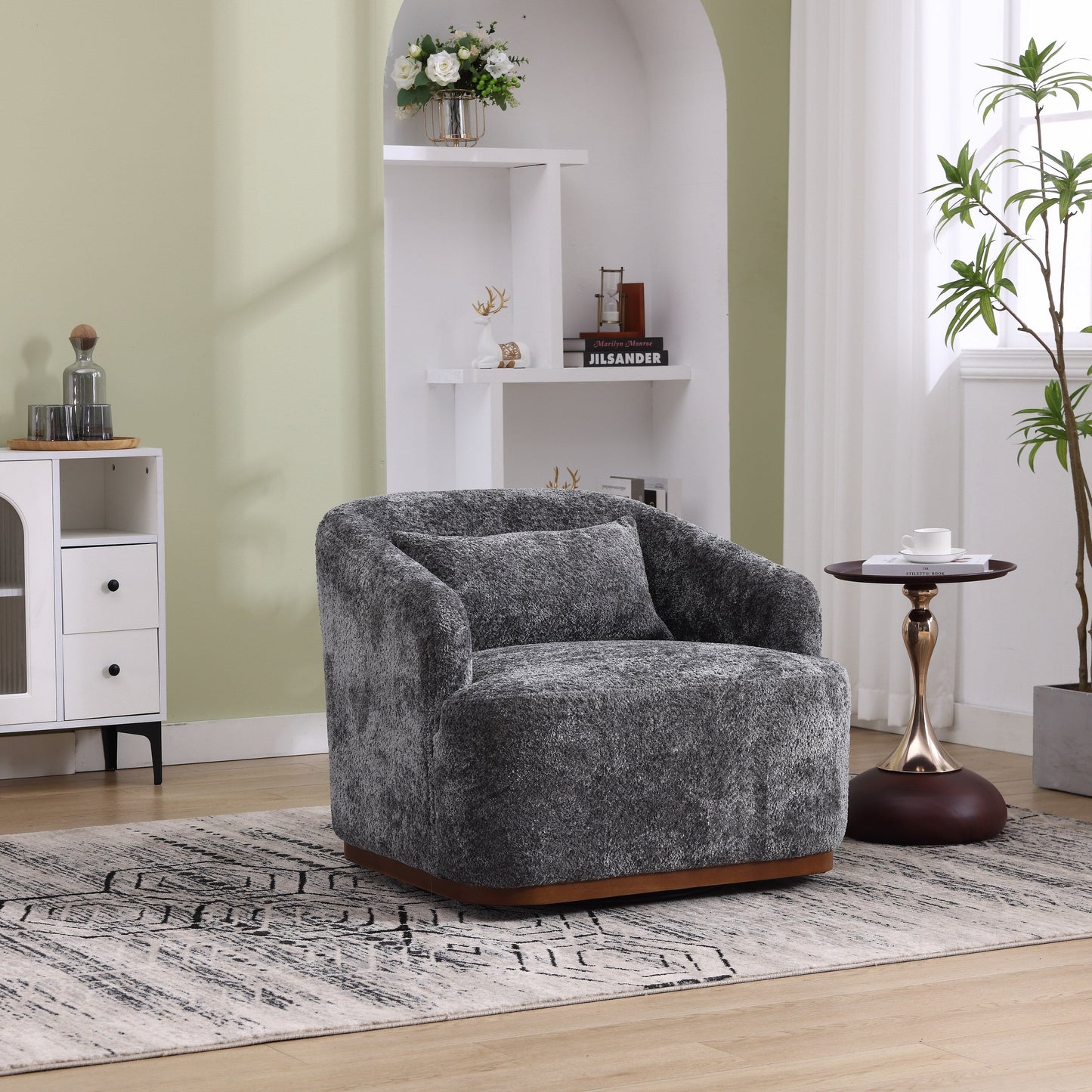 Fauteuil pivotant en chenille, canapé d'appoint confortable à 360 degrés pour salon, chambre à coucher et bureau avec coussin amovible.