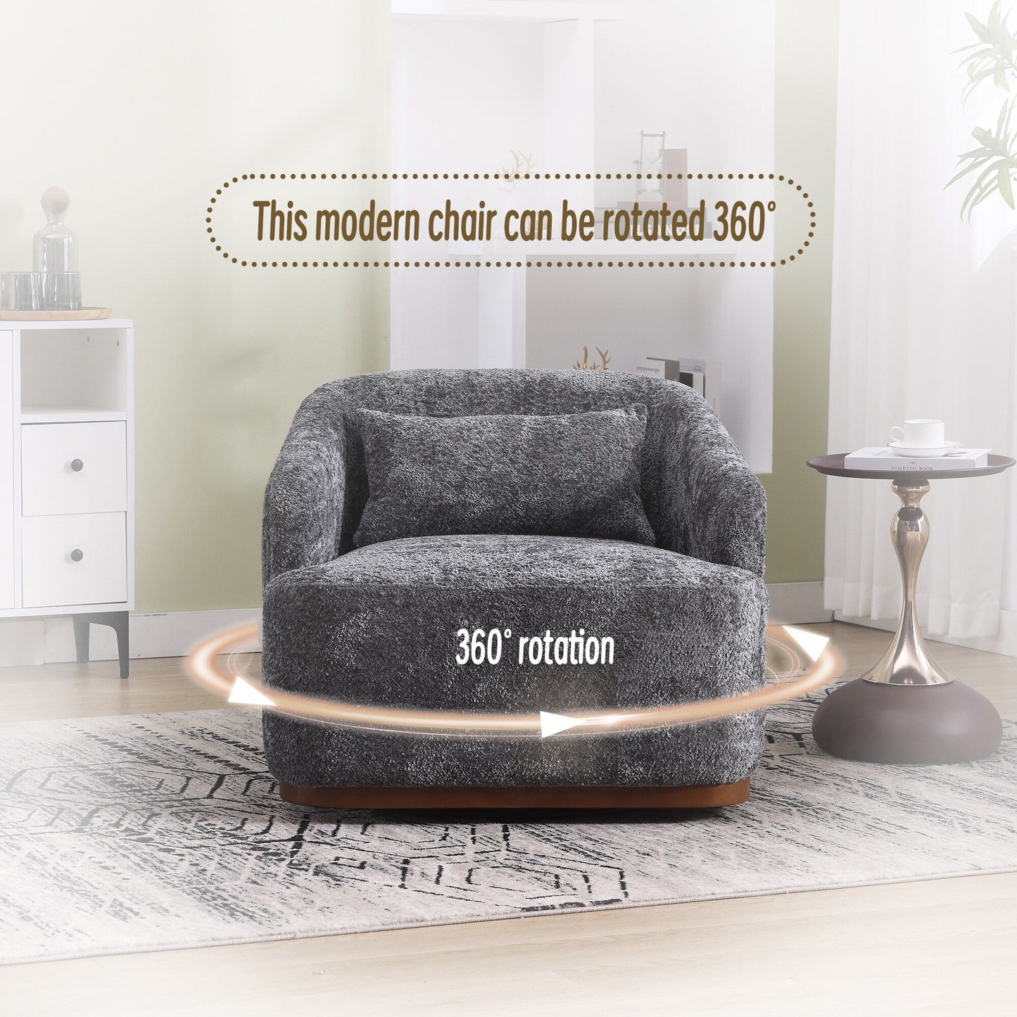 Fauteuil pivotant en chenille, canapé d'appoint confortable à 360 degrés pour salon, chambre à coucher et bureau avec coussin amovible.