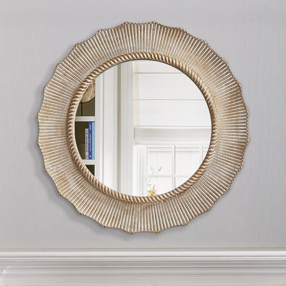 Miroir mural décoratif rond en bois beige bohème de 76 cm pour salle de bain