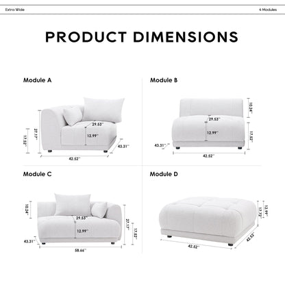 Canapé d'angle modulable Cloud 144 avec pouf - Canapé de salon en tissu chenille moelleux