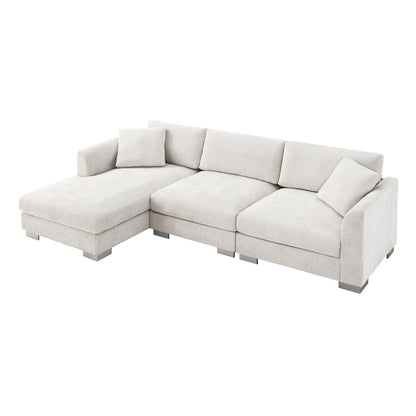Canapé d'angle Cloud, ensemble de canapé de luxe en forme de L avec 2 coussins gratuits, mobilier d'intérieur en chenille 4 places avec chaise longue surdimensionnée