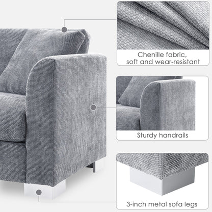 Canapé d'angle Cloud, ensemble de canapé de luxe en forme de L avec 2 coussins gratuits, mobilier d'intérieur en chenille 4 places avec chaise longue surdimensionnée