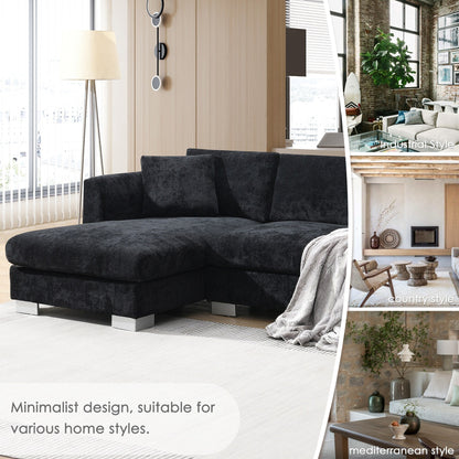 Canapé d'angle Cloud, ensemble de canapé de luxe en forme de L avec 2 coussins gratuits, mobilier d'intérieur en chenille 4 places avec chaise longue surdimensionnée