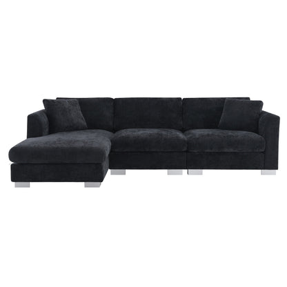 Canapé d'angle Cloud, ensemble de canapé de luxe en forme de L avec 2 coussins gratuits, mobilier d'intérieur en chenille 4 places avec chaise longue surdimensionnée