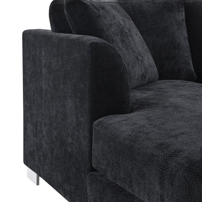 Canapé d'angle Cloud, ensemble de canapé de luxe en forme de L avec 2 coussins gratuits, mobilier d'intérieur en chenille 4 places avec chaise longue surdimensionnée