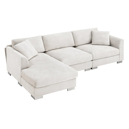Canapé d'angle Cloud, ensemble de canapé de luxe en forme de L avec 2 coussins gratuits, mobilier d'intérieur en chenille 4 places avec chaise longue surdimensionnée