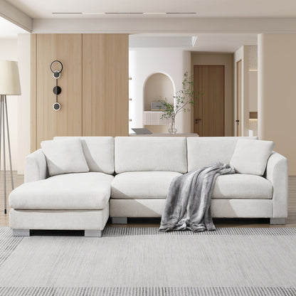 Canapé d'angle Cloud, ensemble de canapé de luxe en forme de L avec 2 coussins gratuits, mobilier d'intérieur en chenille 4 places avec chaise longue surdimensionnée