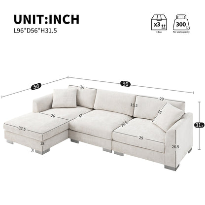 Canapé d'angle Cloud, ensemble de canapé de luxe en forme de L avec 2 coussins gratuits, mobilier d'intérieur en chenille 4 places avec chaise longue surdimensionnée