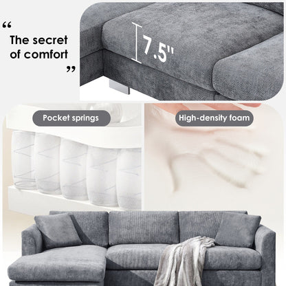 Canapé d'angle Cloud, ensemble de canapé de luxe en forme de L avec 2 coussins gratuits, mobilier d'intérieur en chenille 4 places avec chaise longue surdimensionnée