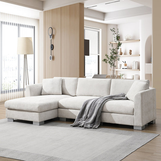 Canapé d'angle Cloud, ensemble de canapé de luxe en forme de L avec 2 coussins gratuits, mobilier d'intérieur en chenille 4 places avec chaise longue surdimensionnée