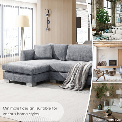 Canapé d'angle Cloud, ensemble de canapé de luxe en forme de L avec 2 coussins gratuits, mobilier d'intérieur en chenille 4 places avec chaise longue surdimensionnée