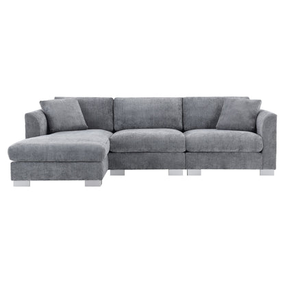 Canapé d'angle Cloud, ensemble de canapé de luxe en forme de L avec 2 coussins gratuits, mobilier d'intérieur en chenille 4 places avec chaise longue surdimensionnée