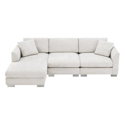 Canapé d'angle Cloud, ensemble de canapé de luxe en forme de L avec 2 coussins gratuits, mobilier d'intérieur en chenille 4 places avec chaise longue surdimensionnée