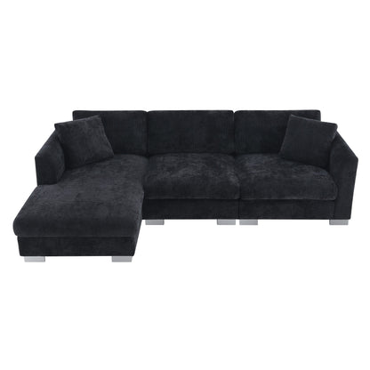 Canapé d'angle Cloud, ensemble de canapé de luxe en forme de L avec 2 coussins gratuits, mobilier d'intérieur en chenille 4 places avec chaise longue surdimensionnée